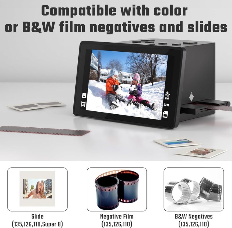 DigitConvert Digital Film & Slide Scanner with 5 Inch LCD Screen, Converts Color & B&W 135/110/126 KPK Negatives & Slides and Super 8 Slides into 22MP JPEG Photos - Image 3